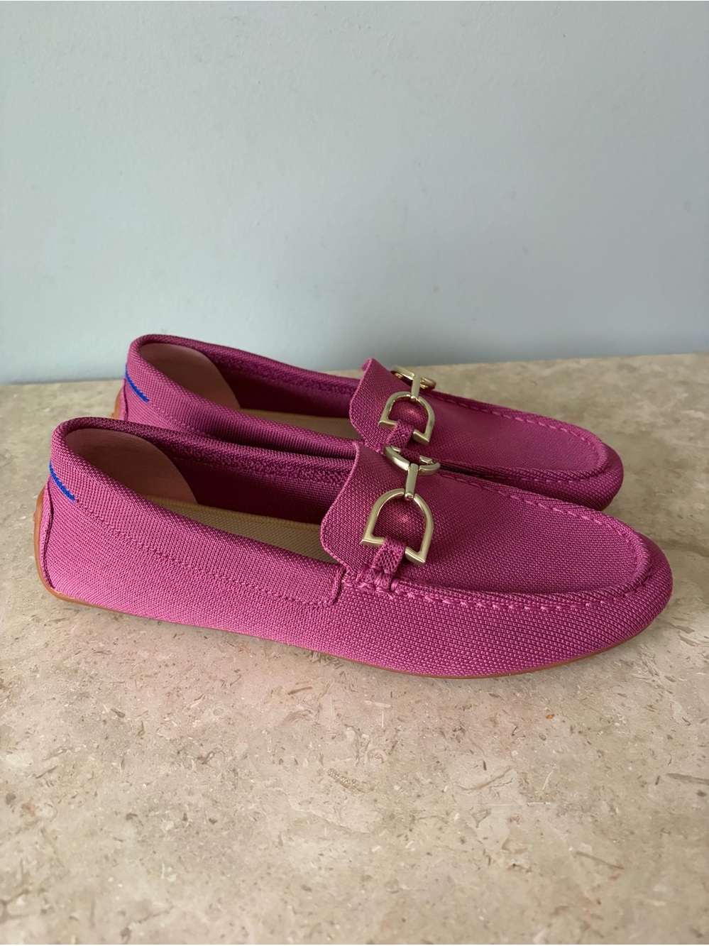 Rothys The Double Bit Driver Shoes Women’s 10 Pink Knit Driving Loafers Flats